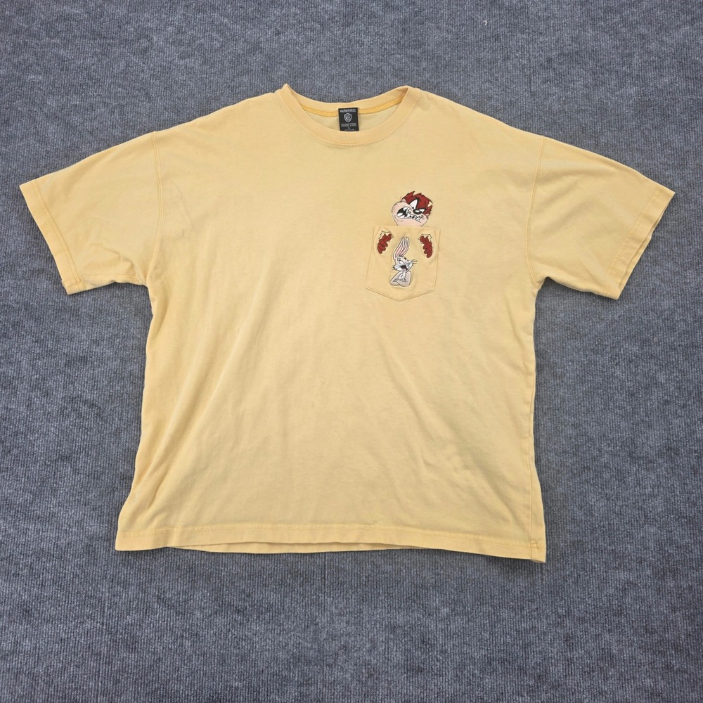 Warner Bros Studio Store Looney Tunes Taz Bugs Bunny Pocket T-Shirt Yellow XL